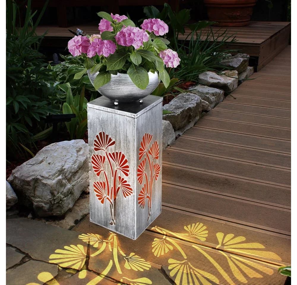 GLOBO LIGHTING Solar Gartenleuchte Silber Metall mit Pflanzschale - Bild 5