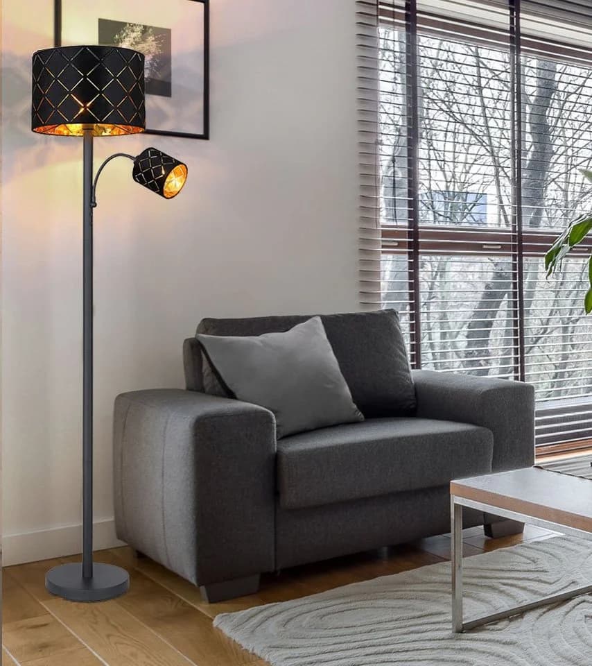 GLOBO LIGHTING Stehlampe Schwarz Samt mit Leselampe und Flexo-Arm - Bild 5