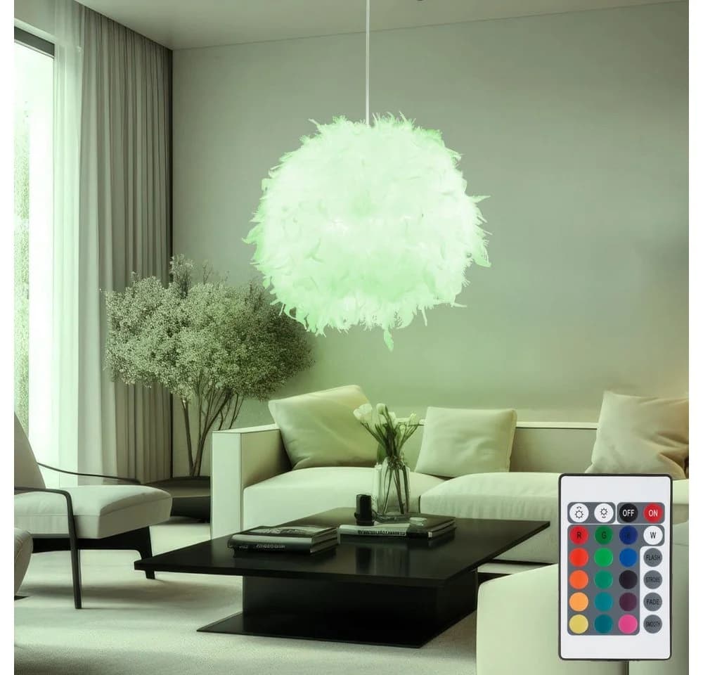 GLOBO LIGHTING Hängeleuchte Weiß mit Entenfedern und RGB LED - Bild 3