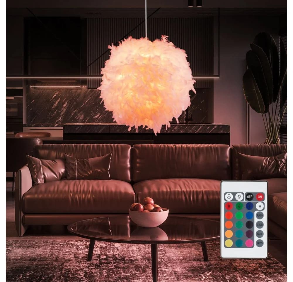 GLOBO LIGHTING Hängeleuchte Weiß mit Entenfedern und RGB LED - Bild 5