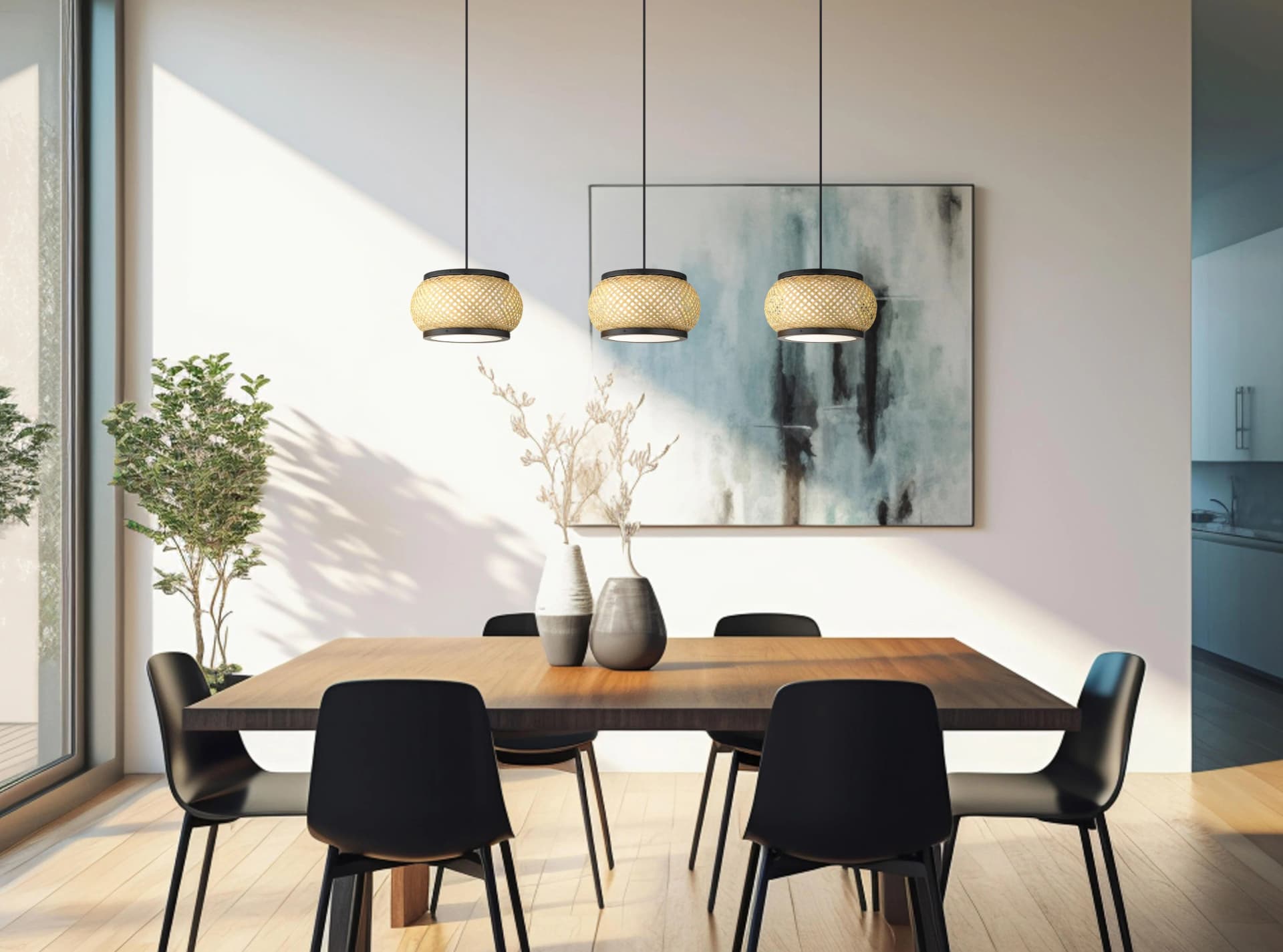 Hängeleuchte BAMBORA Schwarz Metall Bambus GLOBO Lighting