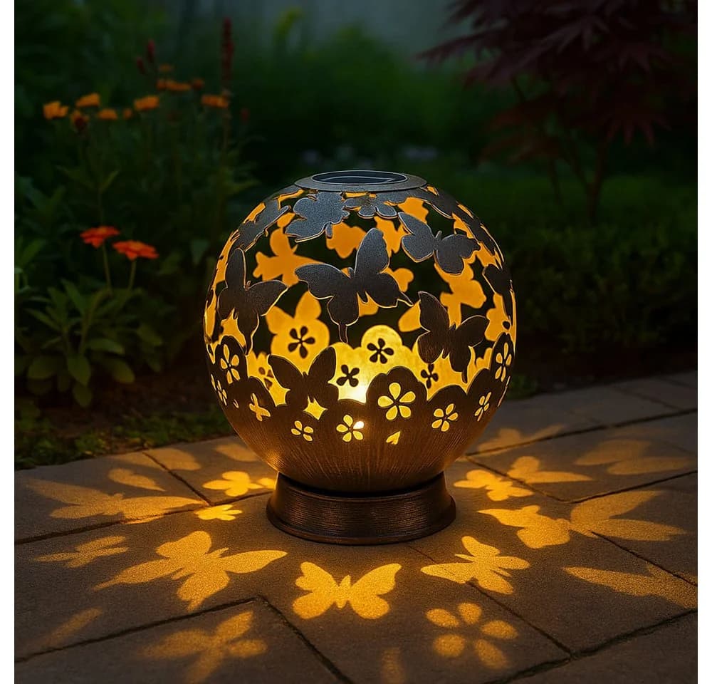 NOWA LED Solarleuchte Kugel Schwarz mit Schmetterlingsdesign - Bild 4