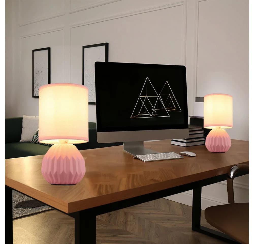 GLOBO LIGHTING Tischleuchte 2er Set Pink Keramik Textil