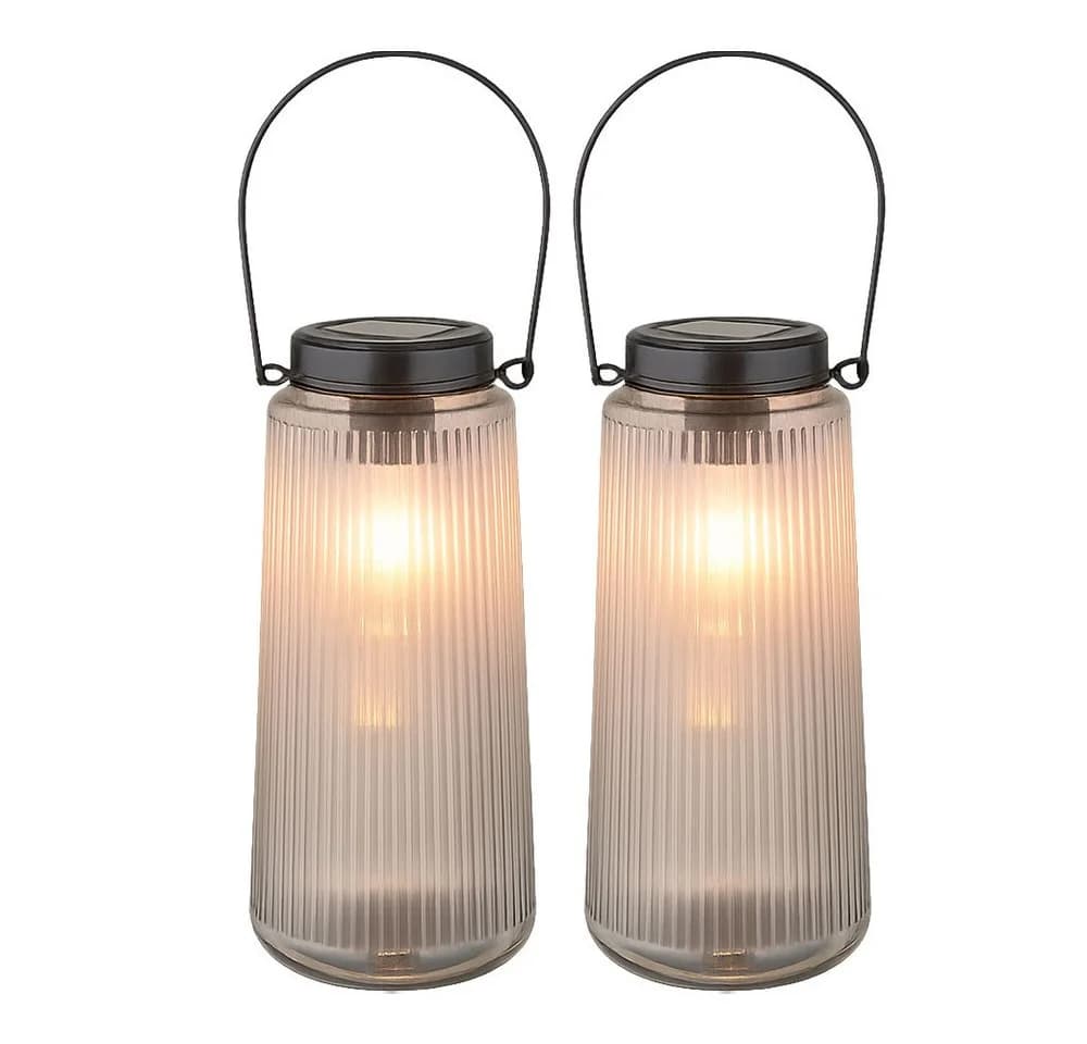 GLOBO LIGHTING LED Solarleuchte Schwarz Glas Warmweiß 2er Set - Bild 2