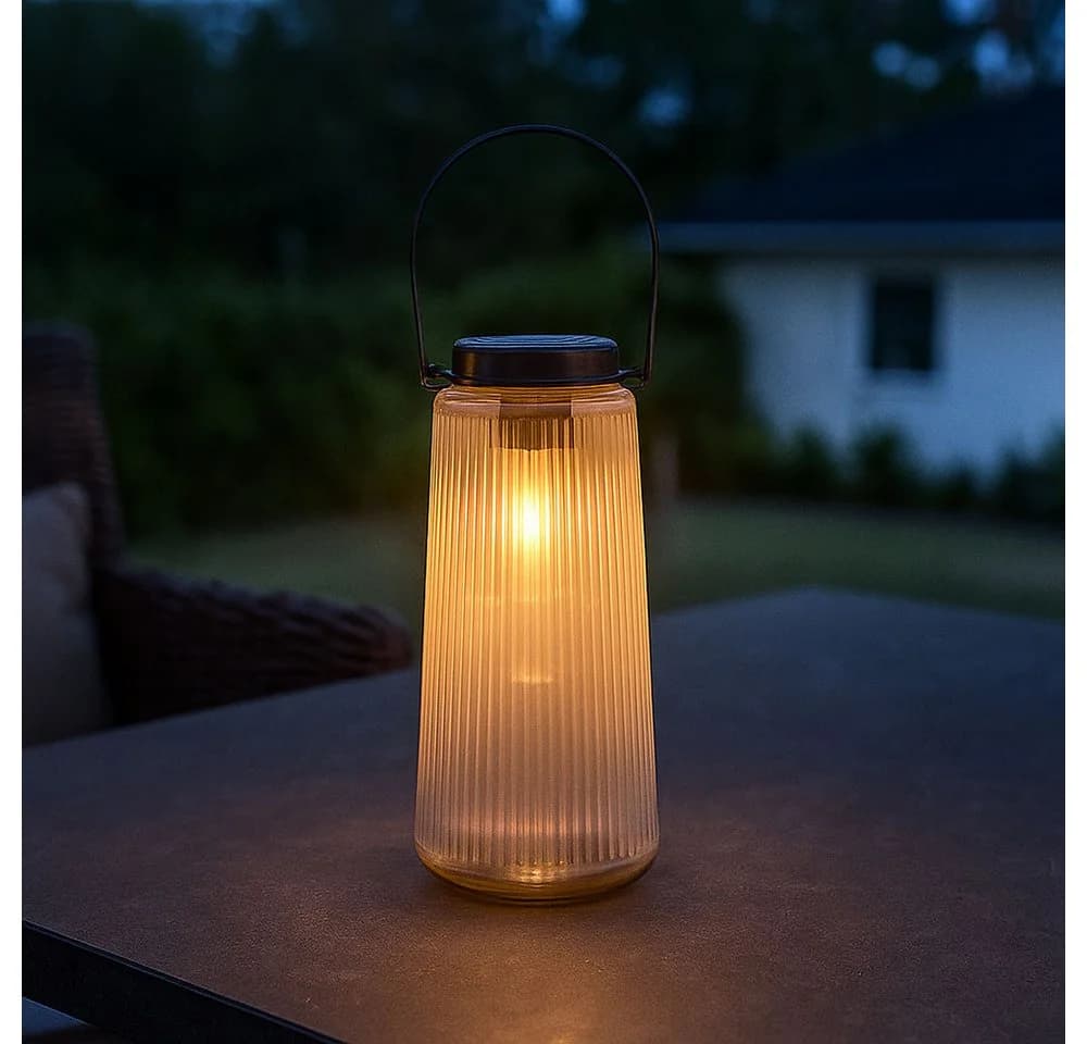 GLOBO LIGHTING LED Solarleuchte Schwarz Glas Warmweiß 2er Set - Bild 3