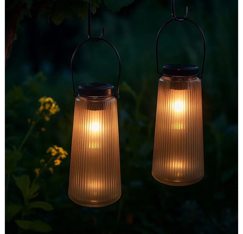 GLOBO LIGHTING LED Solarleuchte Schwarz Glas Warmweiß 2er Set - Bild 4