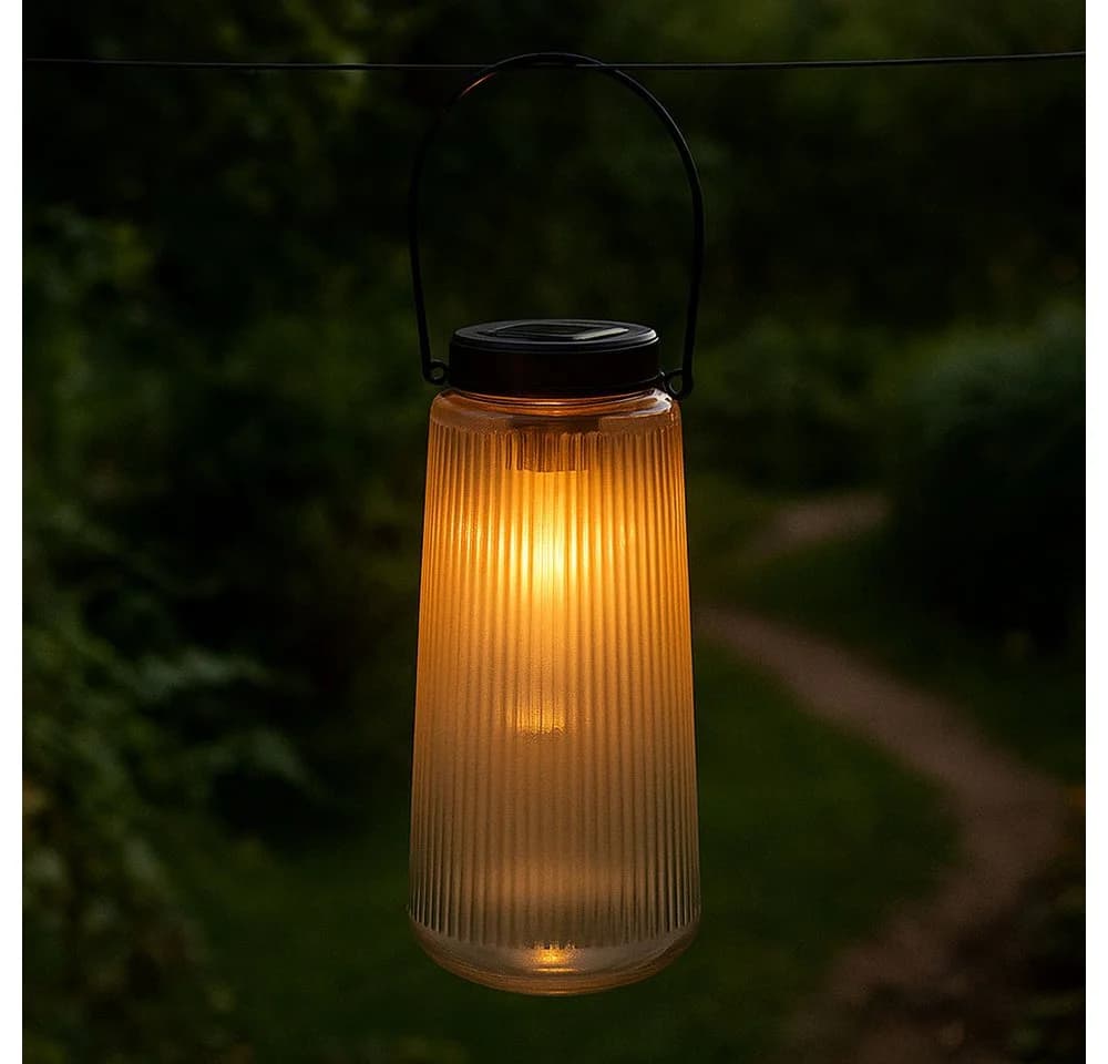 GLOBO LIGHTING LED Solarleuchte Schwarz Glas Warmweiß 2er Set - Bild 5