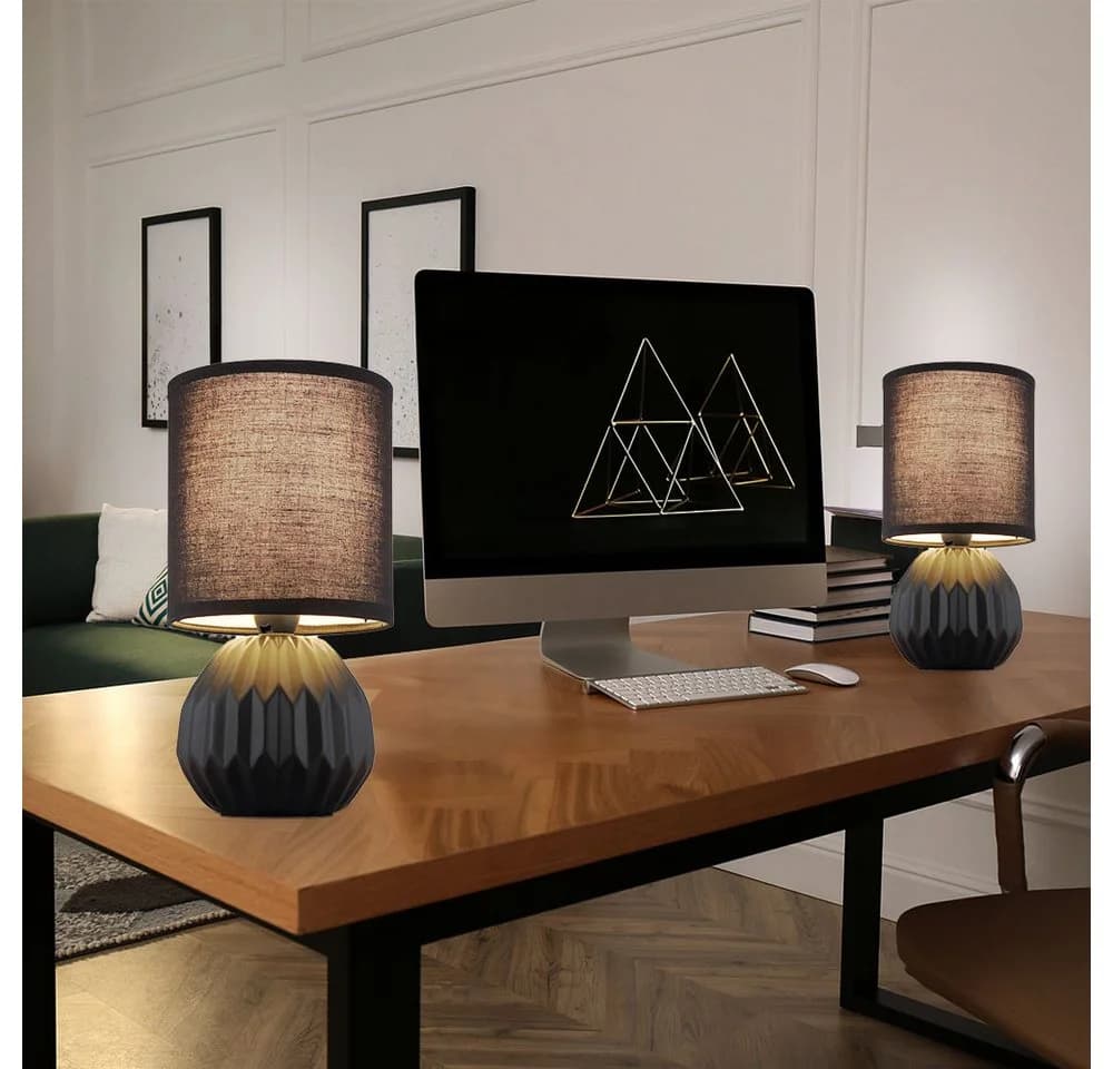 GLOBO LIGHTING Tischleuchte Keramik Stoff Schwarz 2er Set