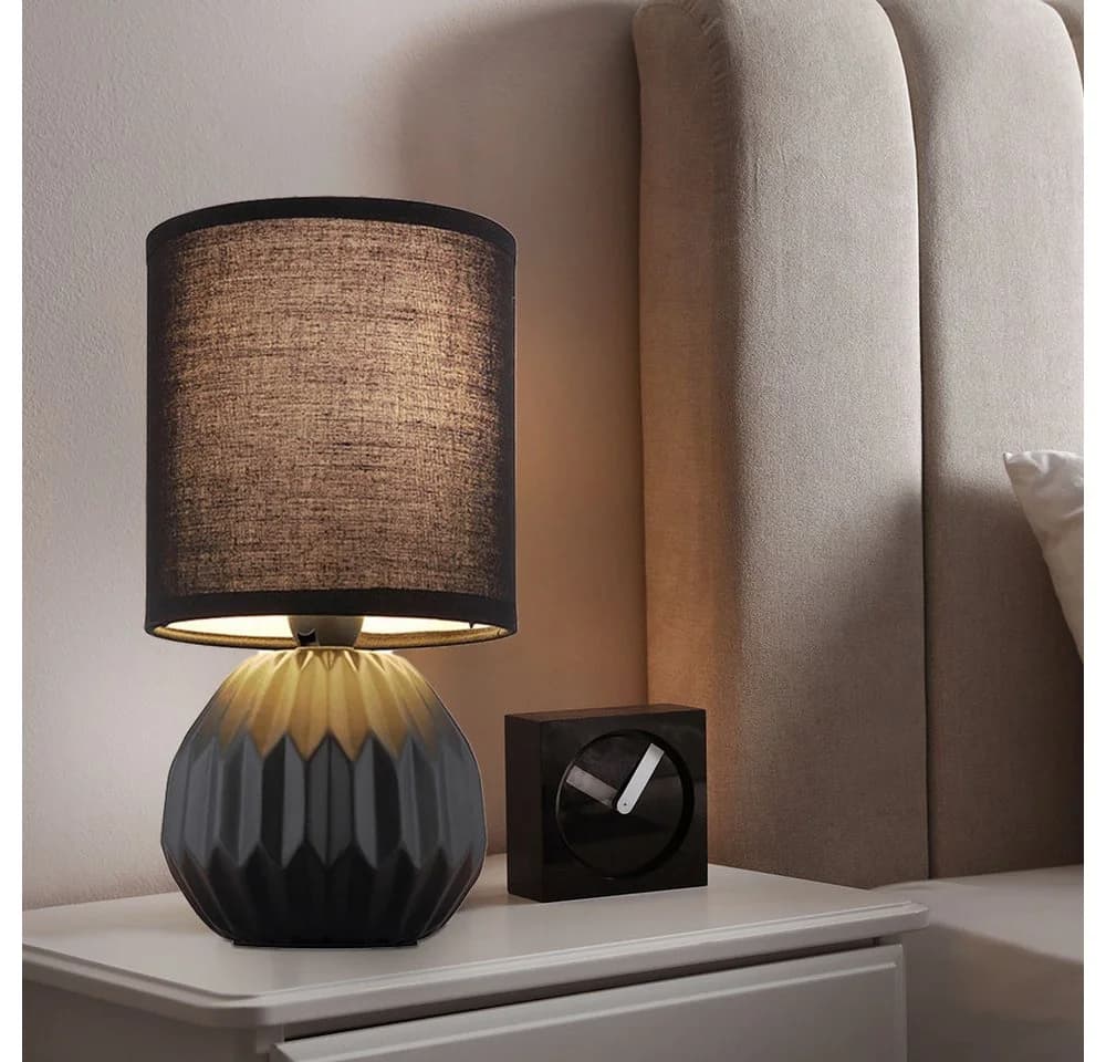 GLOBO LIGHTING Tischleuchte Keramik Stoff Schwarz 2er Set - Bild 5