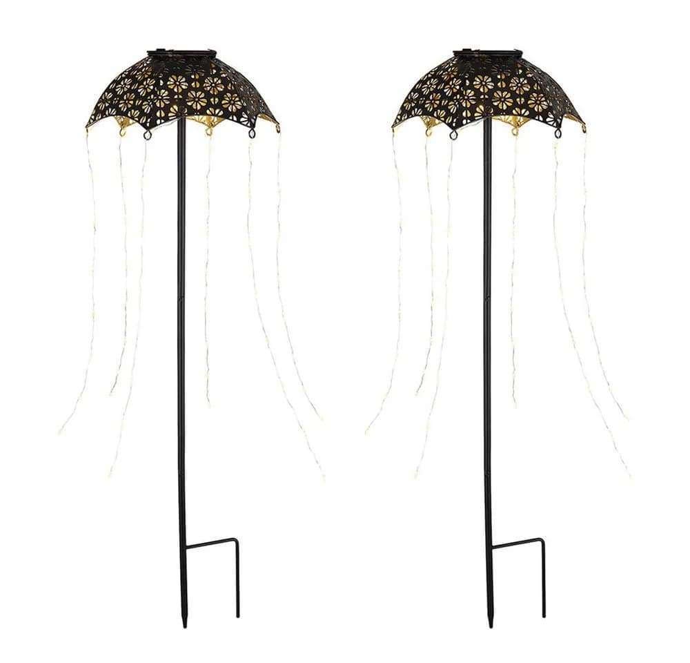 GLOBO LIGHTING Solarleuchte Regenschirm 60 LEDs Schwarz/Kupfer 2er Set