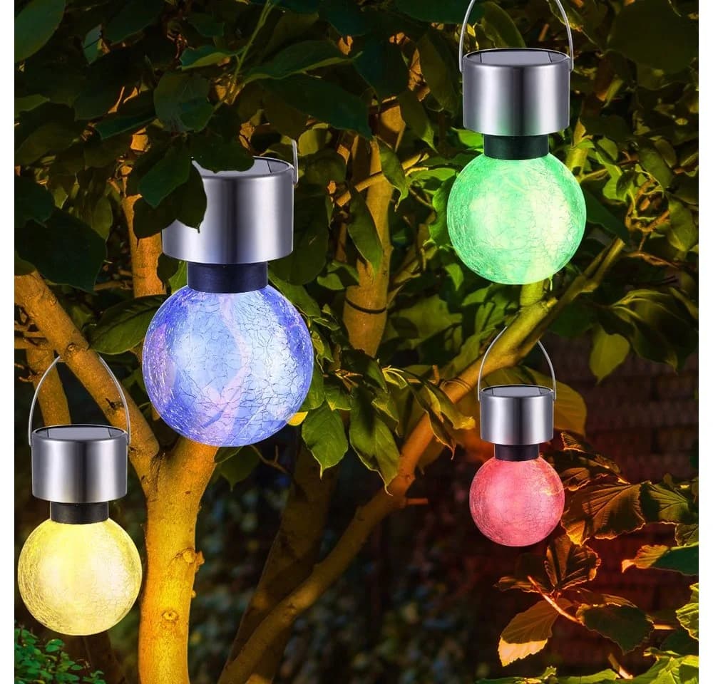 GLOBO LIGHTING Solarleuchte LED Kugel Crackle-Optik 4er Set