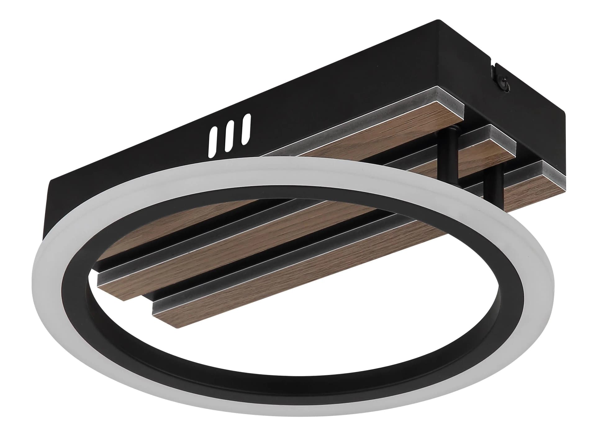 LED-Deckenleuchte Blevins Schwarz Matt Holzoptik Ø 25 cm