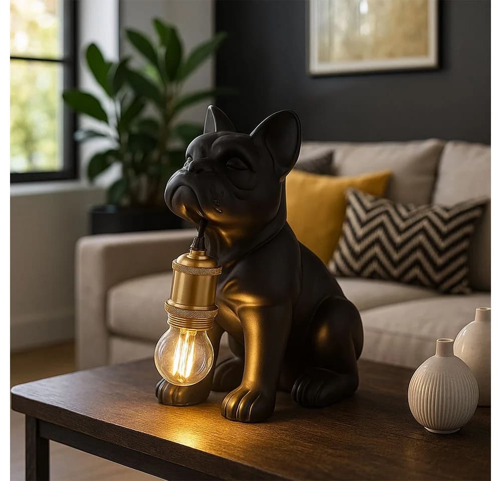 GLOBO LIGHTING Tischleuchte DOGO Hundelampe Schwarz Keramik Metall - Bild 5