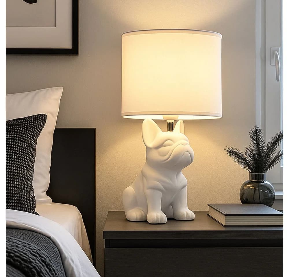 GLOBO LIGHTING Tischleuchte Französische Bulldogge Keramik Weiß - Bild 4