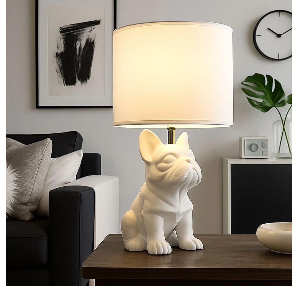 GLOBO LIGHTING Tischleuchte Französische Bulldogge Keramik Weiß - Bild 5