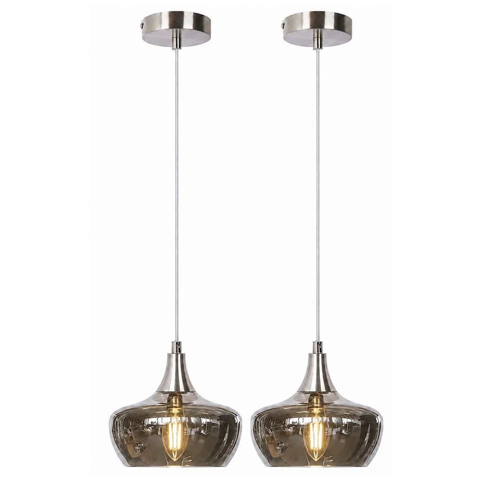 NOWA Pendelleuchte 2x Metall Glas rauchfarben nickel E14