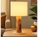 NOWA Schreibtischlampe Holz Braun Stoff Weiß E14 Bild 1