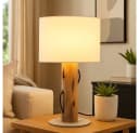 NOWA Schreibtischlampe Holz Braun Stoff Weiß E14 Bild 2