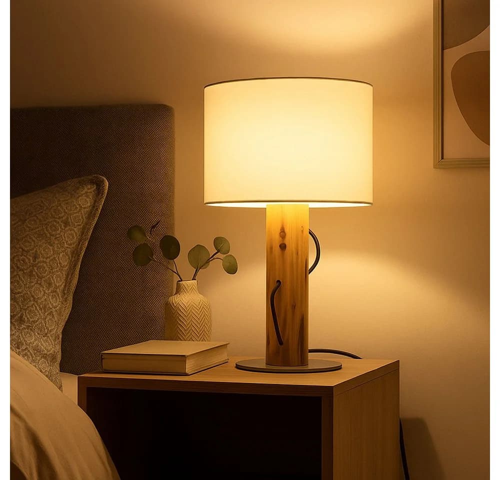 NOWA Schreibtischlampe Holz Braun Stoff Weiß E14 - Bild 3