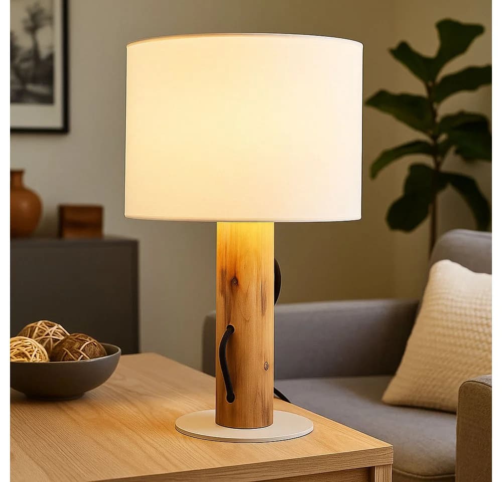 NOWA Schreibtischlampe Holz Braun Stoff Weiß E14 - Bild 4