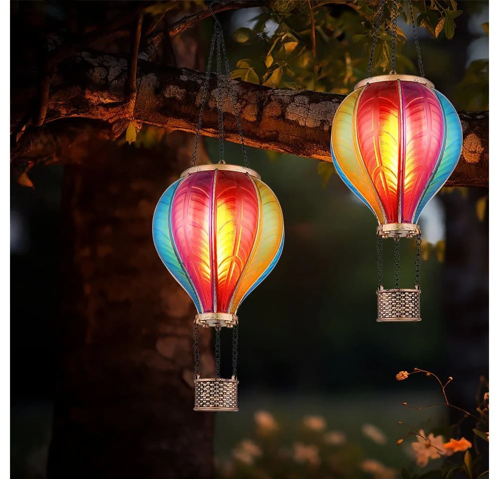 GLOBO LIGHTING Solarleuchte Heißluftballon Schwarz/Gold Bunt 2er Set