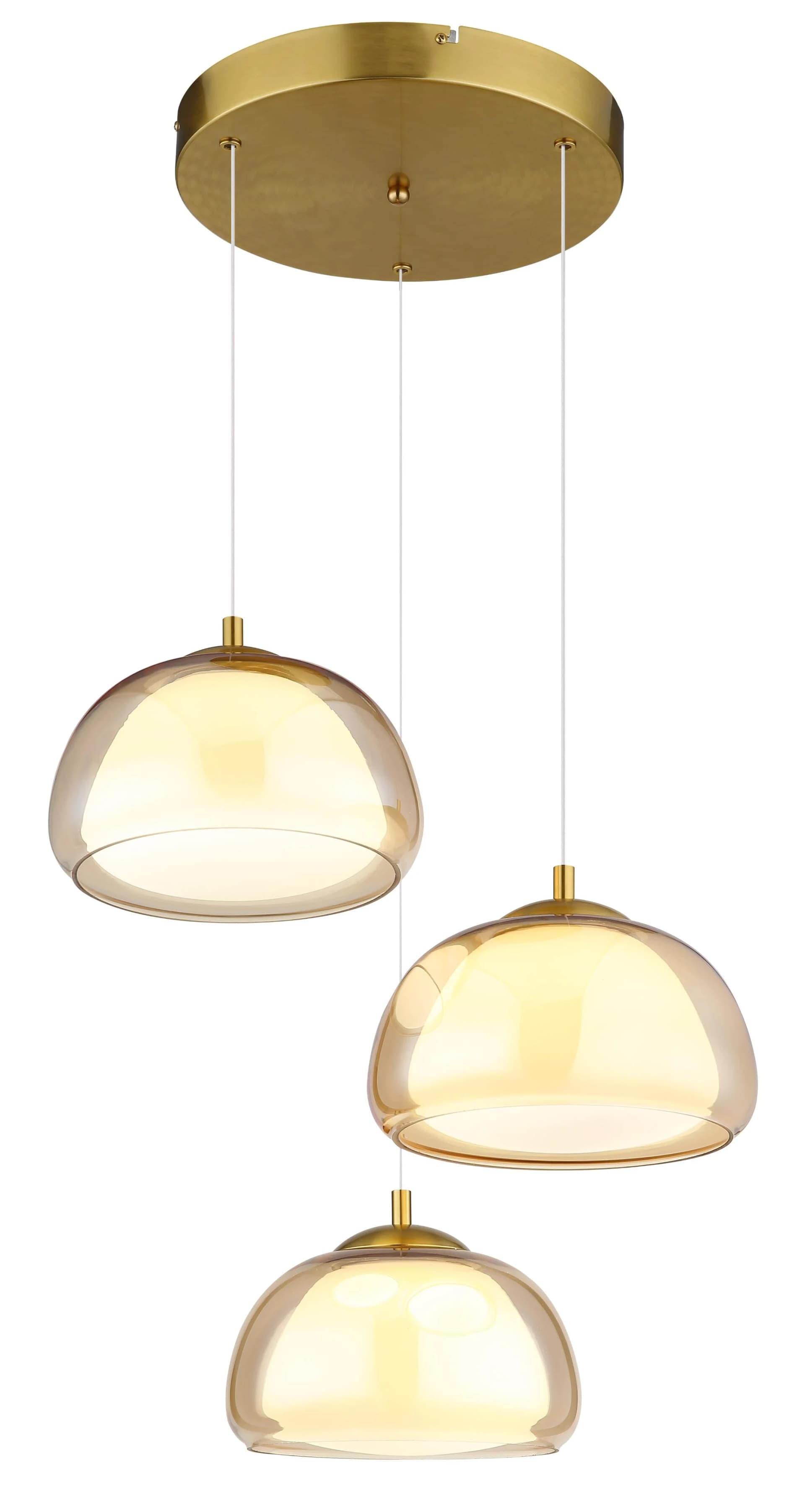 Goldfarbene Hängeleuchte aus Metall, Glas und PVC