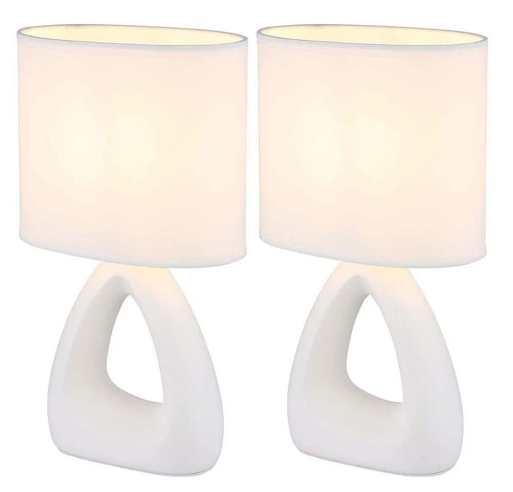GLOBO LIGHTING Tischleuchte Keramik Textil Weiß Nachttischleuchte Wohnzimmer 2er Set