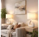 GLOBO LIGHTING Tischleuchte Keramik Textil Weiß Nachttischleuchte Wohnzimmer 2er Set Bild 3