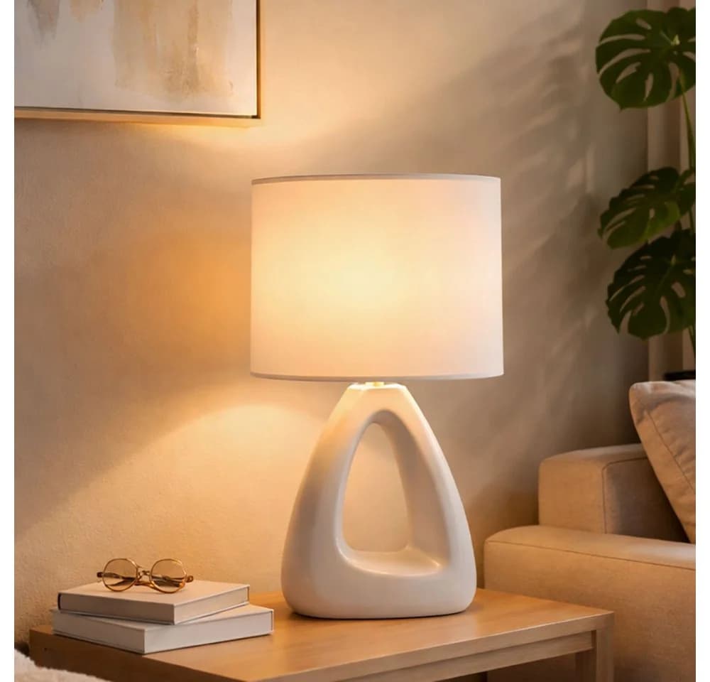 GLOBO LIGHTING Tischleuchte Keramik Textil Weiß Nachttischleuchte Wohnzimmer 2er Set - Bild 4