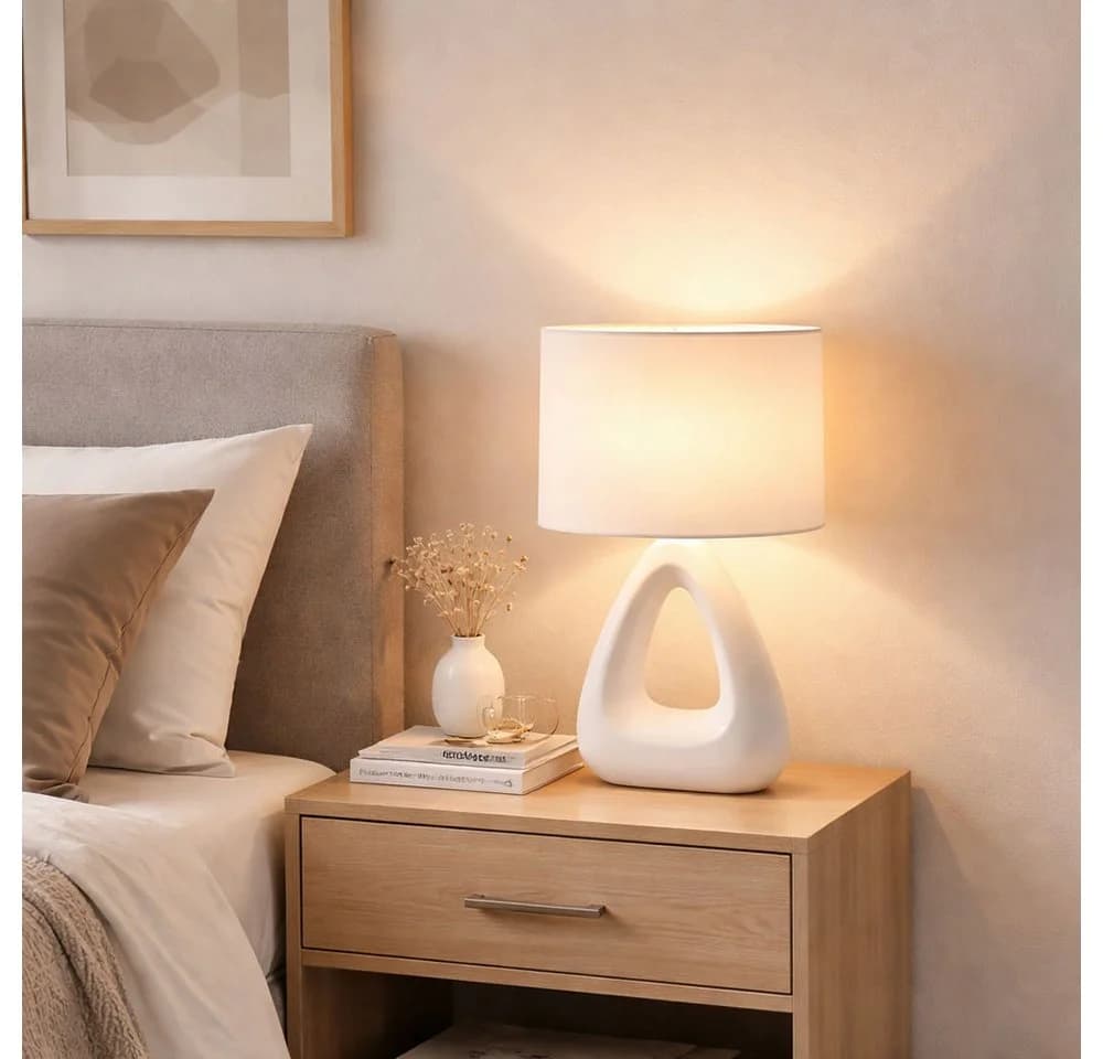 GLOBO LIGHTING Tischleuchte Keramik Textil Weiß Nachttischleuchte Wohnzimmer 2er Set - Bild 5