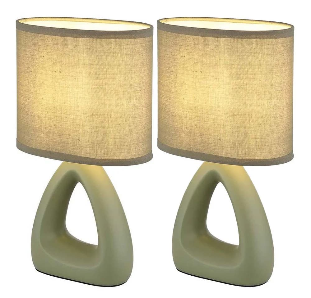 GLOBO LIGHTING Tischleuchte 2er Set Grün Keramik Textil