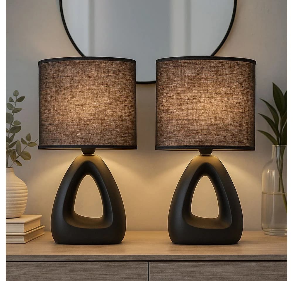 GLOBO LIGHTING Tischleuchte Keramik Textil Schwarz Nachttischleuchte Wohnzimmer 2x