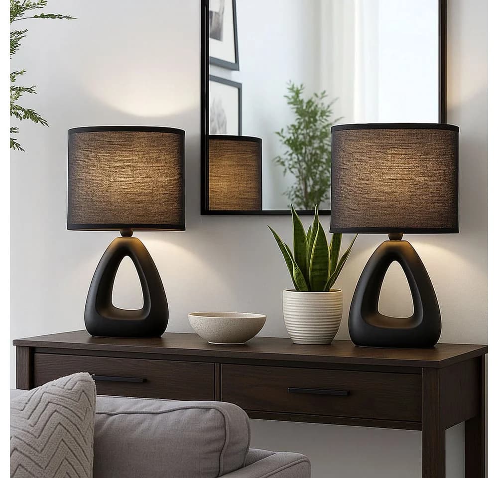 GLOBO LIGHTING Tischleuchte Keramik Textil Schwarz Nachttischleuchte Wohnzimmer 2x - Bild 3