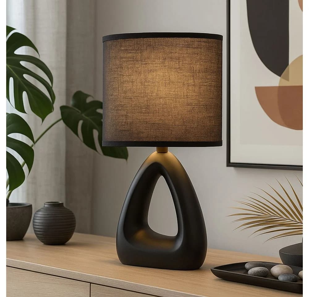 GLOBO LIGHTING Tischleuchte Keramik Textil Schwarz Nachttischleuchte Wohnzimmer 2x - Bild 4