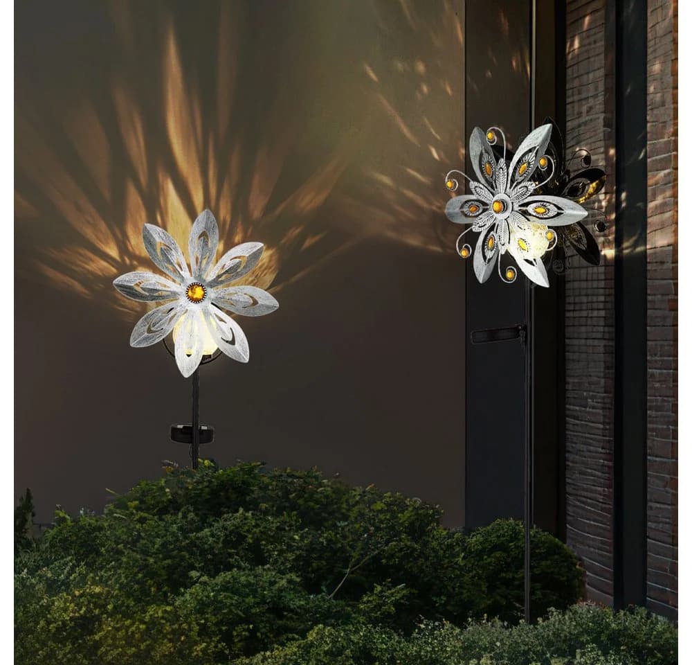GLOBO LIGHTING Solarleuchte Windrad 2er Set silbergrau LED warmweiß