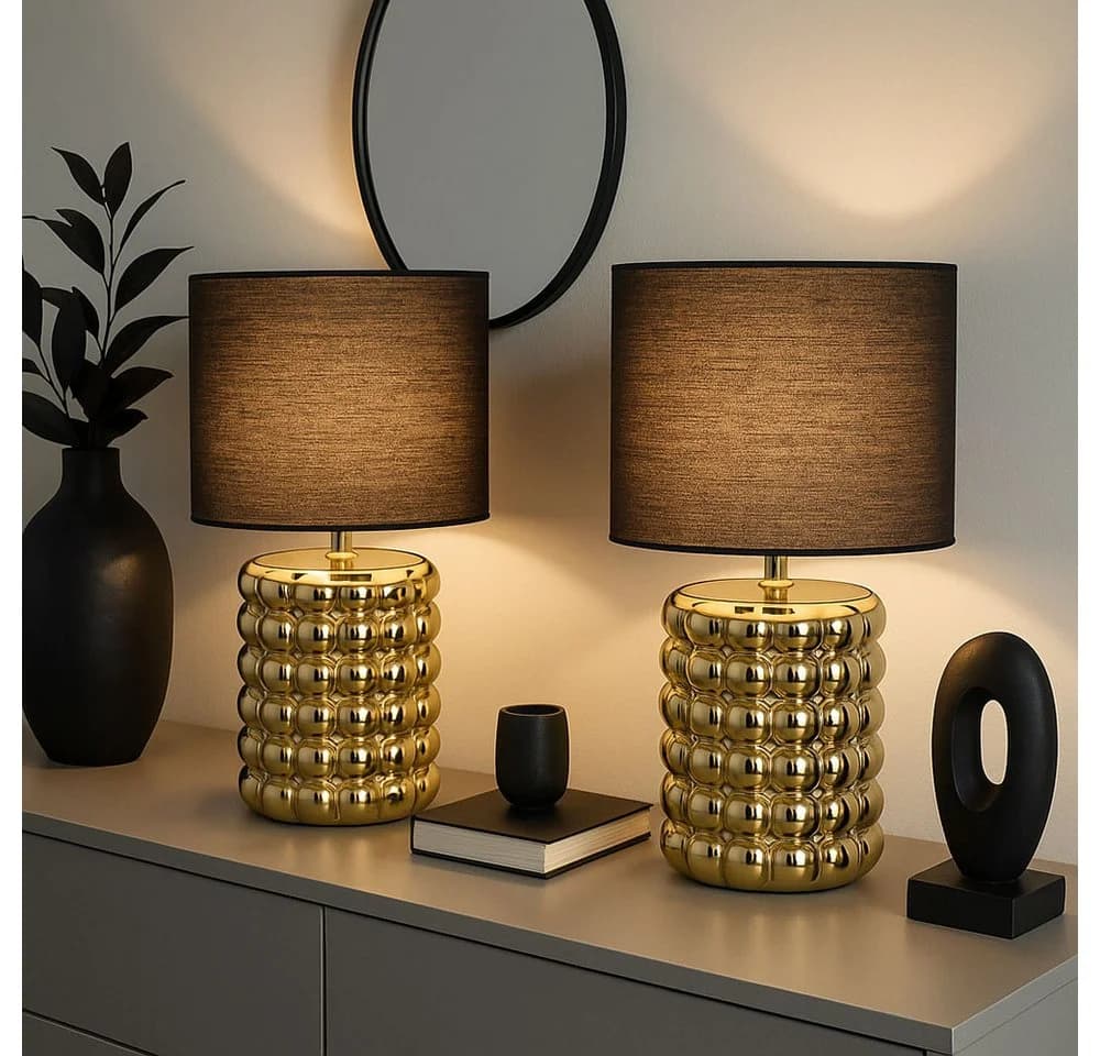 GLOBO LIGHTING Tischleuchte Keramik Gold Textil Schwarz 2x