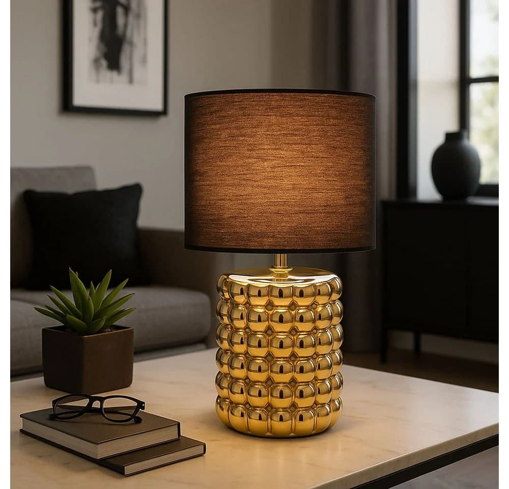 GLOBO LIGHTING Tischleuchte Keramik Gold Textil Schwarz 2x - Bild 3