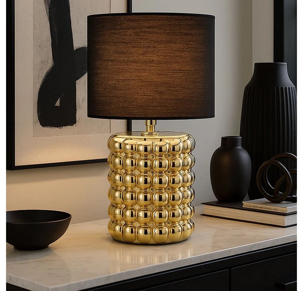 GLOBO LIGHTING Tischleuchte Keramik Gold Textil Schwarz 2x - Bild 5