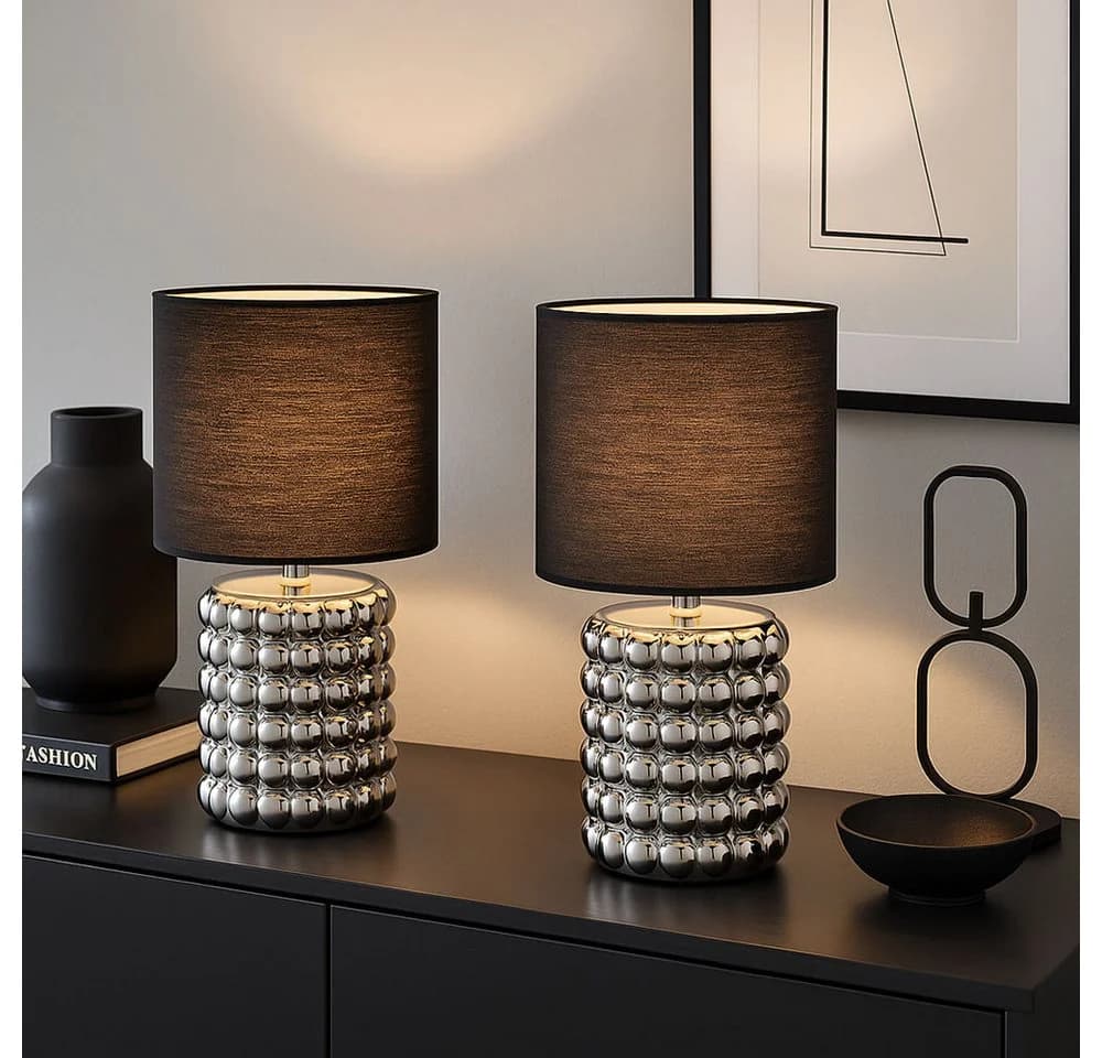 GLOBO LIGHTING Tischleuchte Keramik Textil Schwarz 2x - Bild 3