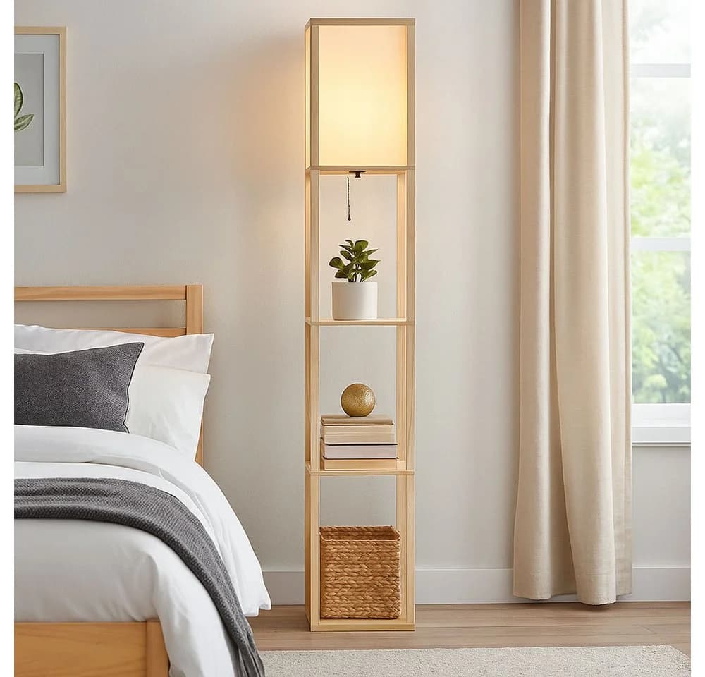 GLOBO LIGHTING Stehleuchte Holz Textil Zugschalter - Bild 3