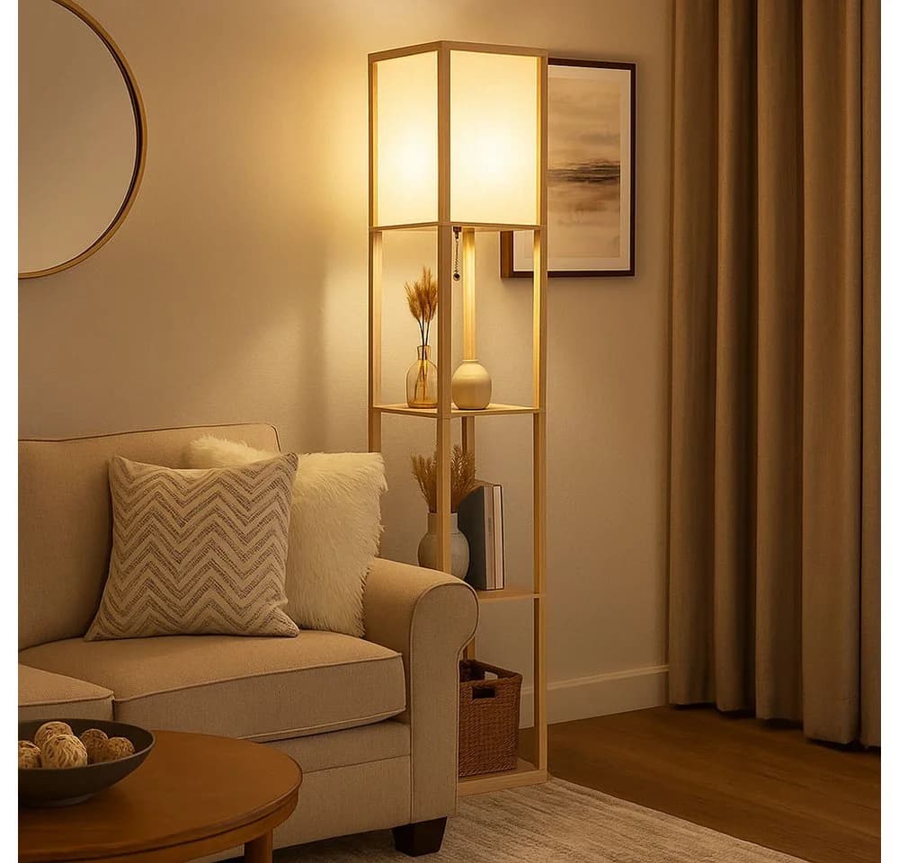 GLOBO LIGHTING Stehleuchte Holz Textil Zugschalter - Bild 4