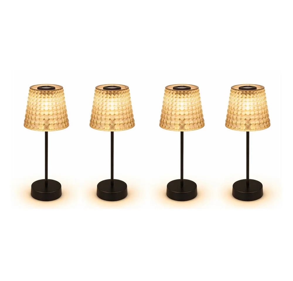 GLOBO LIGHTING Solarleuchte Kristalloptik Schwarz Warmweiß 4er Set