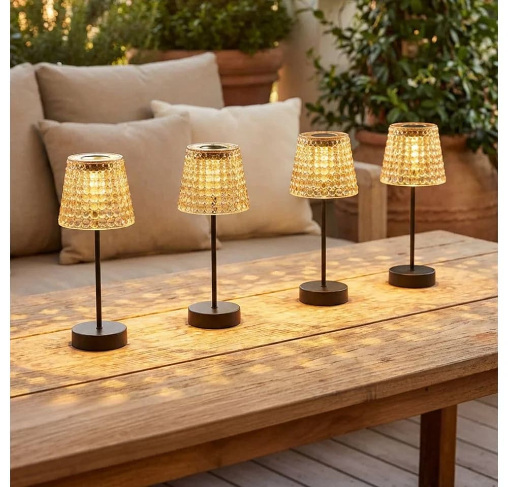 GLOBO LIGHTING Solarleuchte Kristalloptik Schwarz Warmweiß 4er Set - Bild 2