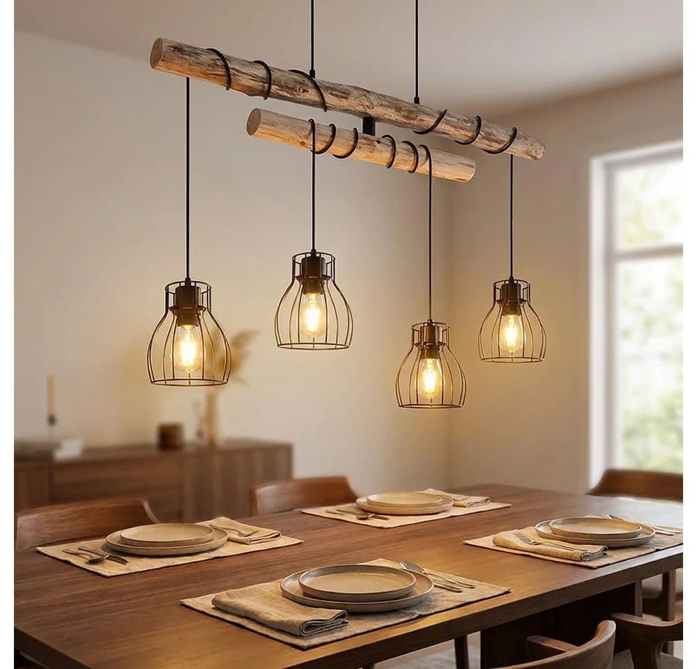 GLOBO LIGHTING Hängeleuchte Schwarz/Natur 4x E27 Drehbar - Bild 3