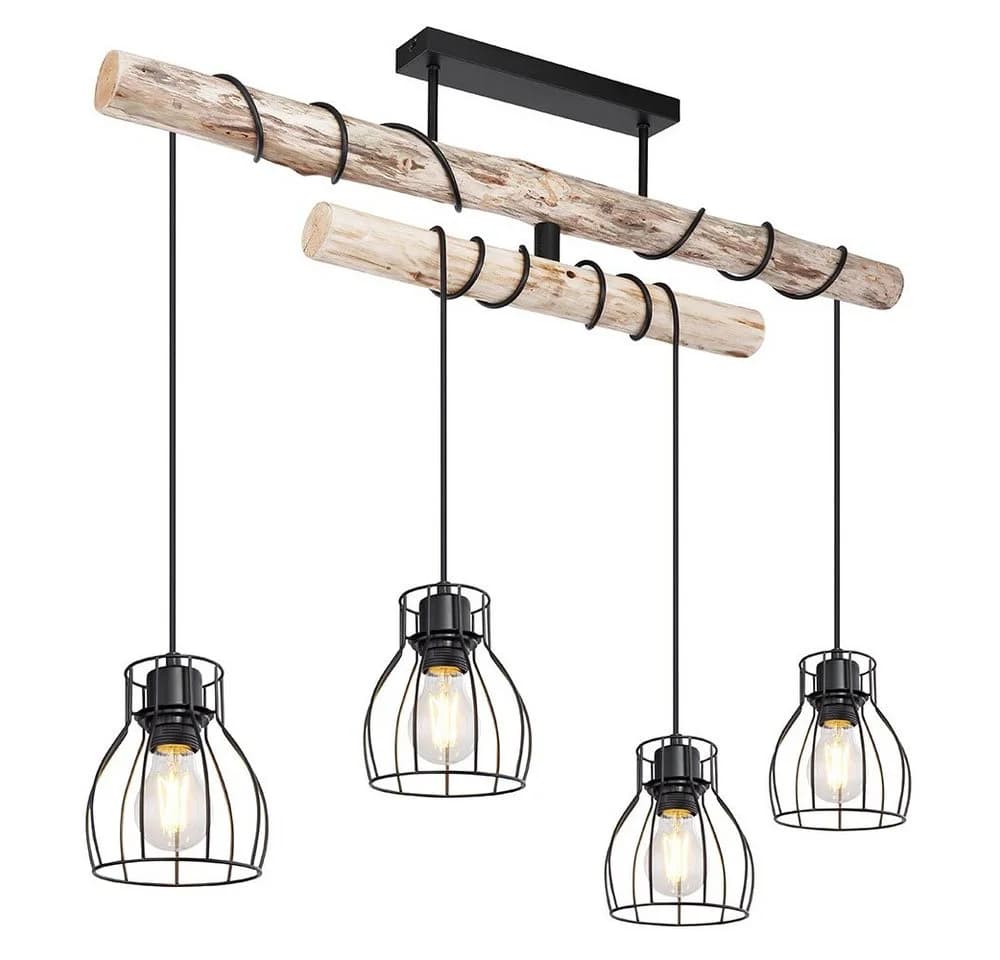 GLOBO LIGHTING Hängeleuchte Schwarz/Natur 4x E27 Drehbar - Bild 4