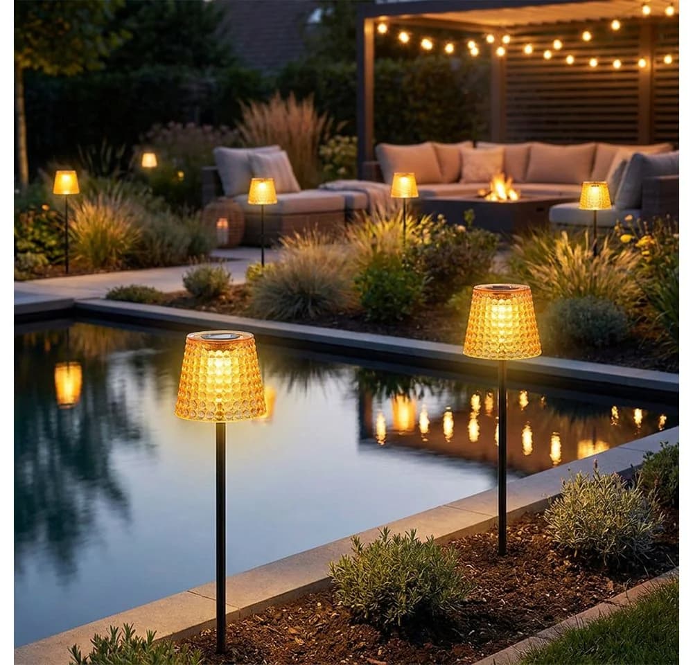 GLOBO LIGHTING LED Solarleuchte Kristalllampe Schwarz Amber 6er Set - Bild 3
