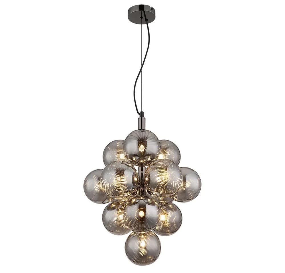 GLOBO LIGHTING Hängeleuchte CONOR 13-flammig Schwarz-Chrom Rauchglas