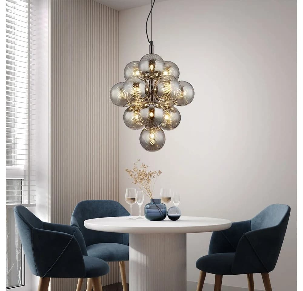 GLOBO LIGHTING Hängeleuchte CONOR 13-flammig Schwarz-Chrom Rauchglas - Bild 5