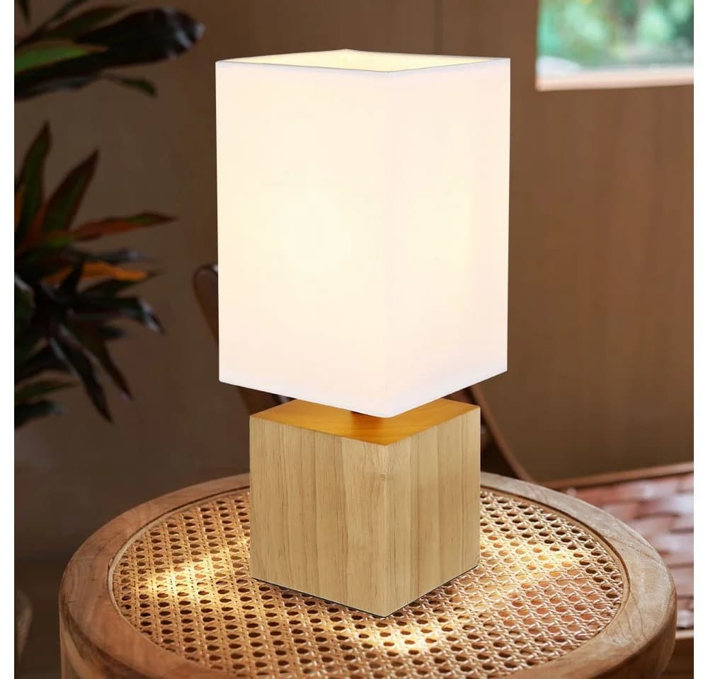 GLOBO LIGHTING Tischleuchte Weiß Holz E27 - Bild 3