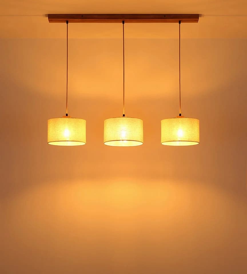NOWA Hängeleuchte JULE Braun Holz Leinen 3-flammig - Bild 5